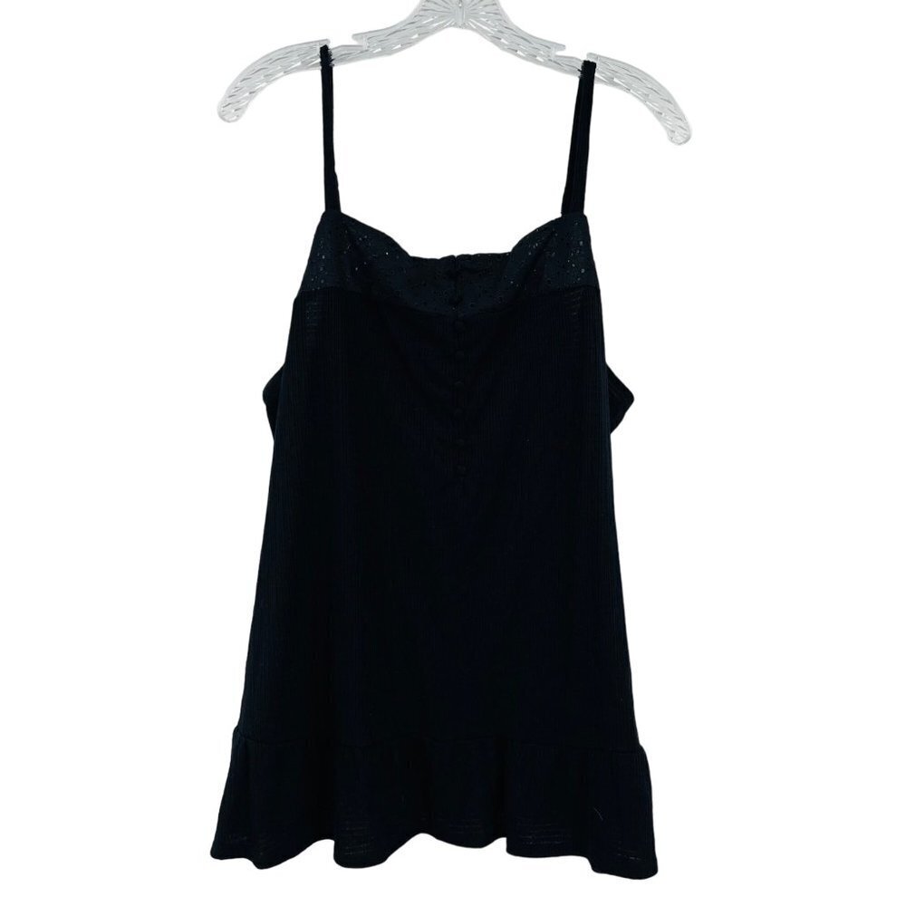 Torrid‎ Texture Knit Woven Eyelet Square Neck Swing Tank Top Size 2X Black
